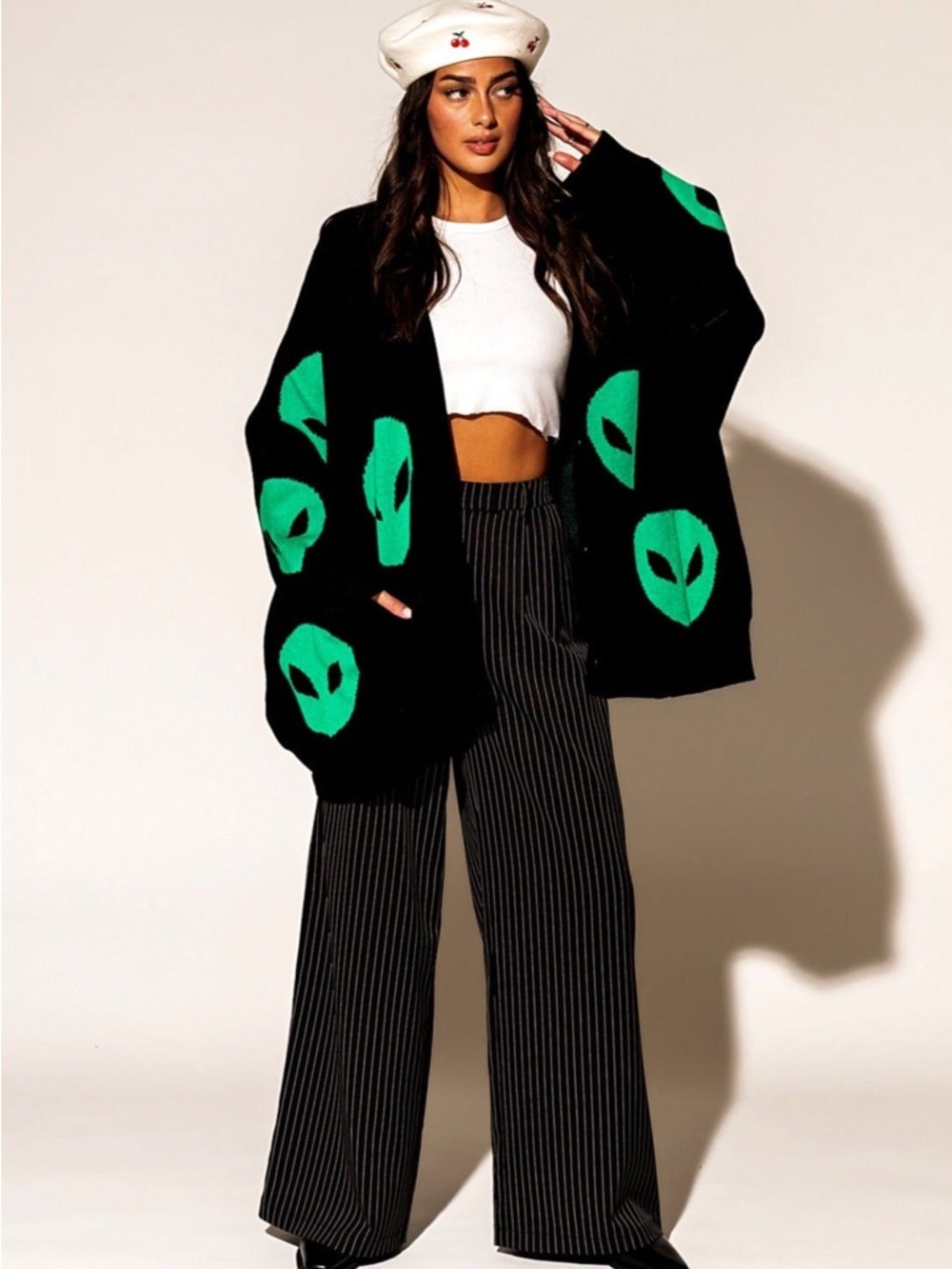 Dressed in Lala Too Cool For You Oversized Alien Cardigan in Black Womens S / M - Picture 3 of 10